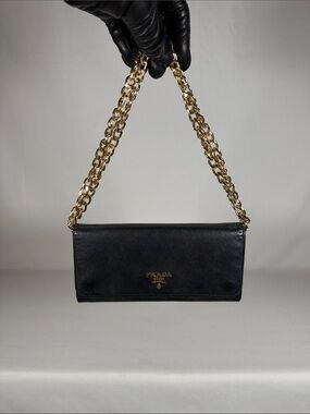Authentic Prada Black Saffiano Leather Continental Wallet